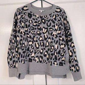 Stella & Dot Gray Leopard Print Side Button Sweater